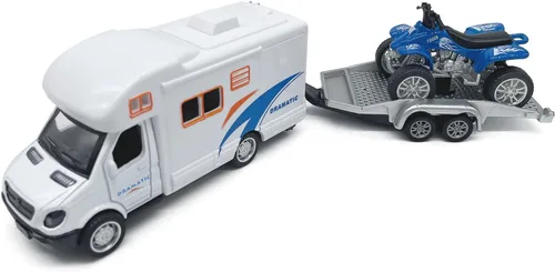 Vista 9 de Mini juguete de autocaravana camper RV para niños, modelo de aleación con tracción hacia atrás, vehículo recreativo con aventura, con muebles, techo