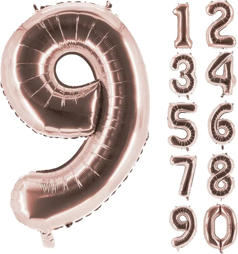 Vista 11 de Party Factory Globo de aluminio XXL número 0, globo de 40 pulgadas, oro rosa, cumpleaños, graduación, aniversario, globo de fiesta, globo de helio