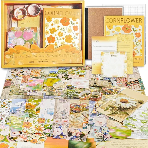 Vista 7 de Kit de Suministros para Scrapbooking, Kit de Scrapbook Estético Botánico Vintage para Bullet Journal Junk Journal A6 Cuaderno de Cuadrícula