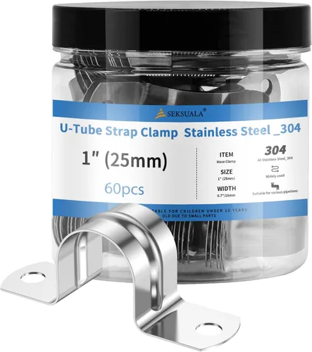 Vista 17 de 24 Piezas Abrazaderas de Conducto de Acero Inoxidable 304 de 1 1/4 Pulgadas (32mm), Abrazadera de Correa de Tubo en U de 2 Agujeros Soporte en U