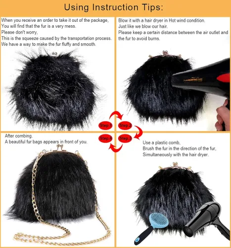Vista 6 de FHQHTH Faux Fur Purse Fashion Clutch Handbag Shoulder Vintage Evening Bags for Women