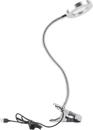 Vista 8 de ZJchao Lámpara de aumento de luz fría 2.5X, luz LED USB de belleza con clip de tubo de metal brazo oscilante para manicura de cejas y extensión