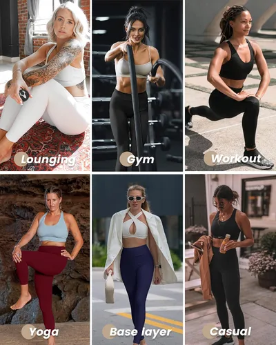 Vista 5 de NexiEpoch - Paquete de 4 leggings para mujer, pantalones capri de yoga de cintura alta con control de abdomen suave en negro, con bolsillos