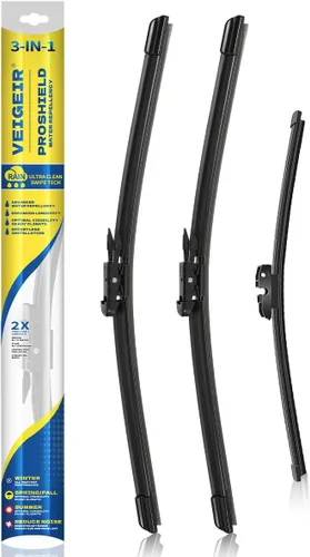 Vista 12 de Paquete de 3 plumas limpiaparabrisas delanteros y traseros para automóviles, calidad original de fábrica, 20 pulgadas, 20 pulgadas, 12 pulgadas