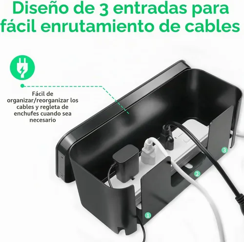 Vista 2 de Caja organizadora de cables, organizador de cables para regletas de alimentación, protector de sobretensiones, cable de extensión y gestión