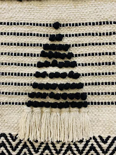 Vista 7 de NATURE4U Algodón tejido para colgar en la pared, decoración del hogar, bohemio, beige, geométrico, hecho a mano, 100% algodón, decoración artística