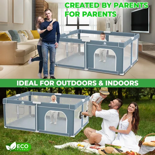 Vista 4 de Corralito plegable para bebés con tapete grande de 71 x 59 pulgadas, fácil instalación, patio de juegos plegable para bebés y niños pequeños, malla