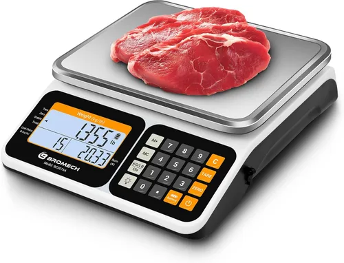 Vista 11 de Báscula de cálculo de precios, báscula digital de 66 libras para alimentos comerciales y productos de carne con retroiluminación verde LCD