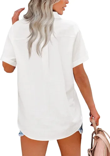 Vista 5 de HOTOUCH Camisa con botones para mujer, de algodón, de manga corta, cuello en V, con botones, para verano y playa