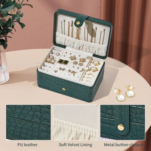 Vista 5 de BUTI4WLD Travel Jewelry Box, Leather Small Jewelry Boxes, Jewelry Boxes for Women Girls, Jewelry Organizer Box, 2 Layers Travel Jewelry Storage