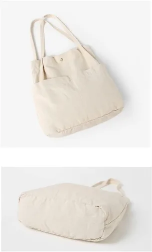 Vista 3 de Jeelow Washed Canvas Bucket Bag for Women, Slouchy Hobo Tote, 2 Pockets Bolsillo beige
