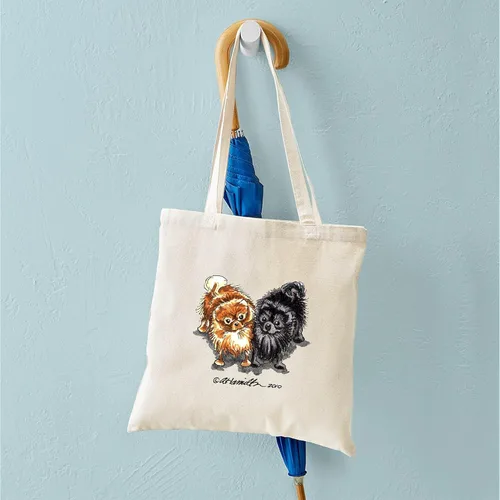 Vista 4 de CafePress Bolso de compras beige natural reutilizable de la lona de Pomerania del bolso de asas rojo negro