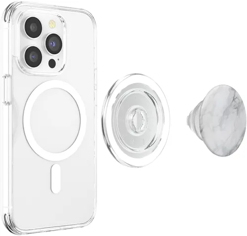 Vista 4 de Patrón de ilustración de piedra gris blanco intercambiable PopSockets MagSafe PopGrip para iPhone