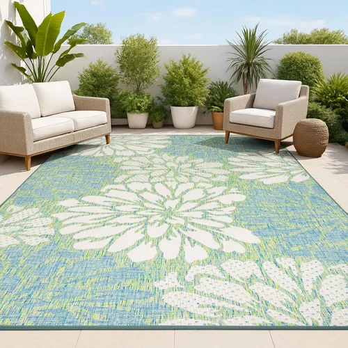 Vista 7 de JONATHAN Y Alfombra Corredor de Tejido Texturizado Floral para Interiores y Exteriores 2X8 Marrón/Crema, Zinnia Moderna para Patio Trasero, Patio