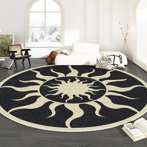 Vista 24 de Modernas alfombras redondas de color marfil a rayas negras para dormitorio, sala de estudio, simple moda abstracta, alfombra de área circular de 2