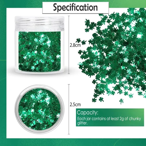 Vista 2 de Laza Brillantina gruesa de 0.07 oz para el día de San Patricio, confeti de clavo, dijes holográficos de uñas, calcomanías de lentejuelas brillantes