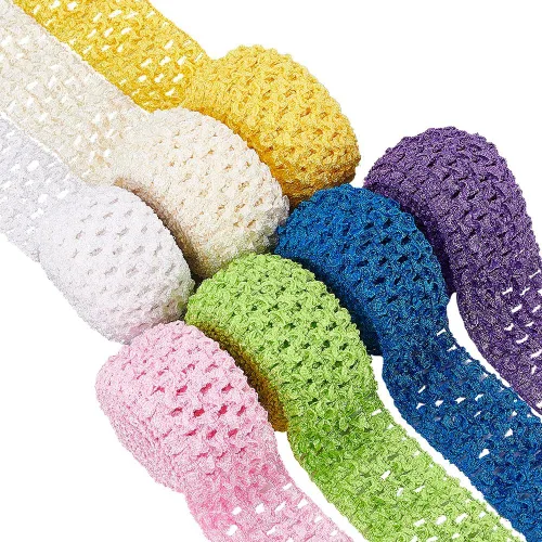 Vista 8 de BENECREAT Diadema elástica de ganchillo de 15 yardas de 1.5 pulgadas de ancho, 7 cintas de colores mixtos, ribete elástico de ganchillo