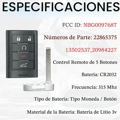 Vista 3 de SUPALAND Llavero de repuesto para Cadillac SRX 2010 2011 2012 2013 2014 2015 ATS XTS 2013-2014 ELR botón de arranque inteligente de proximidad sin