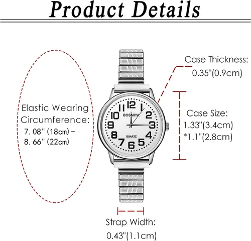 Vista 2 de Lancardo Reloj de pulsera con correa elástica para hombres y mujeres, fácil de leer, esfera de números grandes, banda elástica para el día