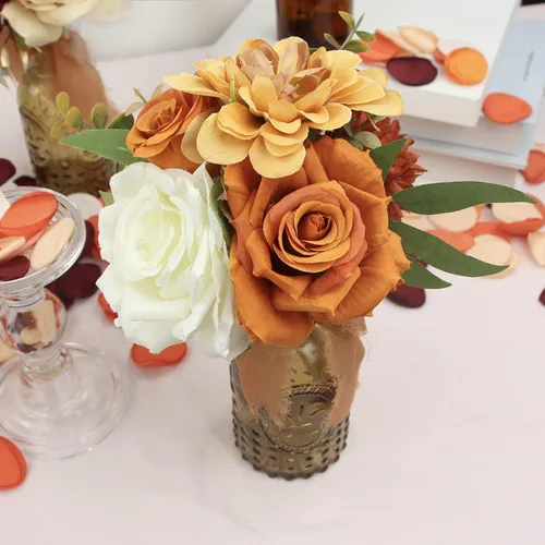 Vista 9 de Rinlong 6 centros de mesa de flores de otoño para bodas, terracota naranja quemada Mesas de boda, ramos de dama de honor, decoración de guardería