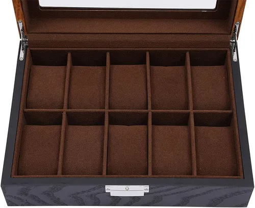 Vista 6 de Fetcoi Caja de reloj con 10 ranuras para reloj, de madera+tela de terciopelo para reloj organizador de relojes para hombres y mujeres, color negro