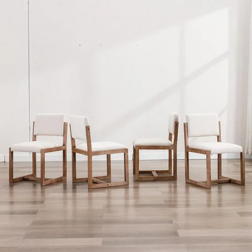 Vista 4 de DUOMAY Juego de 2 sillas de comedor tapizadas, sillas de comedor modernas de mediados de siglo, sillas auxiliares de cocina de tela de lino con Beige