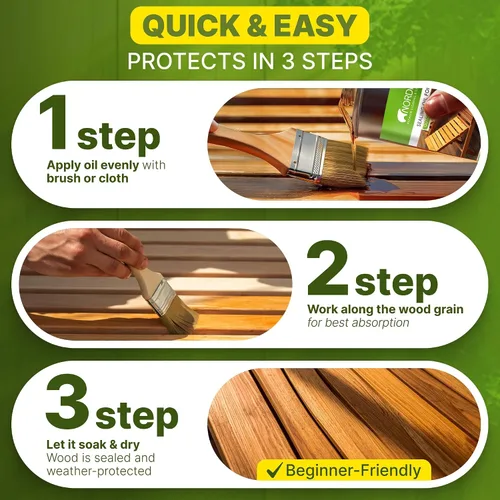 Vista 3 de Nordicare Aceite de teca para muebles de exterior, 16.9 onzas – Aceite de madera de exterior y sellador para teca, acacia, roble y más, ayuda a