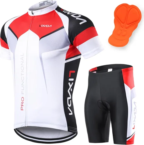 Vista 17 de Lixada Camiseta de ciclismo para hombre de manga corta con pantalones cortos acolchados de secado rápido para verano, ropa corta para bicicleta