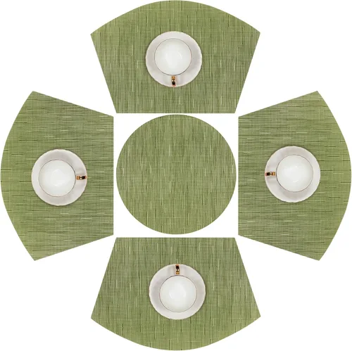 Vista 29 de SHACOS Juego de 5 manteles individuales pequeños en forma de cuña con centro de mesa, resistentes al calor, lavables (5, beige)