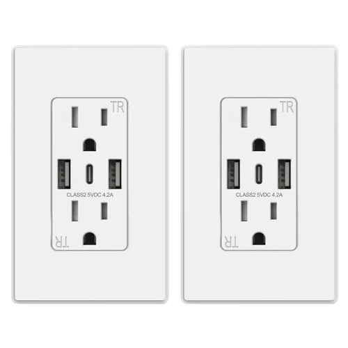 Vista 15 de ELEGRP Tomacorrientes de pared USB, Receptáculos de tomacorrientes de pared USB C de 3 puertos, tomacorrientes negro mate de 15 amperios con 3