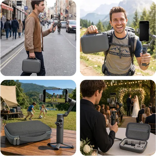 Vista 7 de Comecase Osmo Mobile 8/7P - Funda compatible con DJI OM 8/OM 7 Pro/7 Gimbal Stabilizer, bolsa de viaje con bolsillo de malla y acolchado de esponja