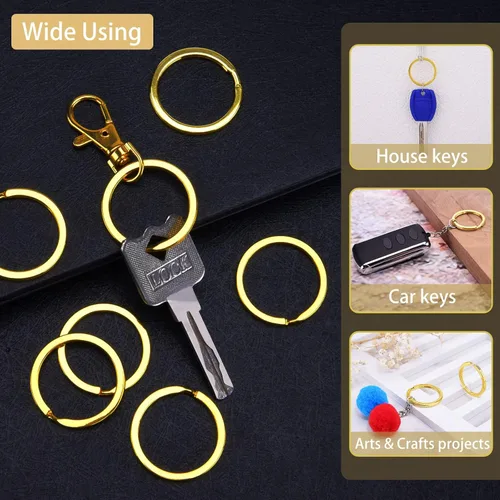 Vista 5 de Hapeper Llavero dividido de 1.2 pulgadas de metal de color dorado plano para llaves del automóvil del hogar, fabricación de joyas, paquete de 25