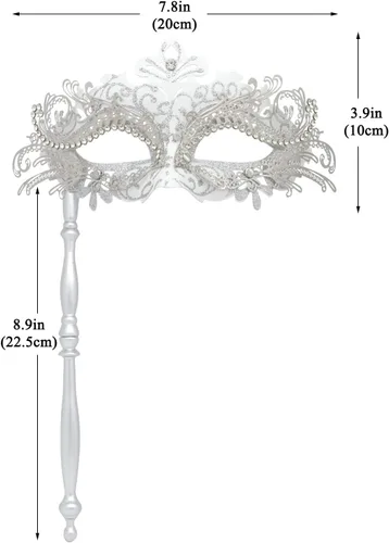 Vista 6 de Coddsmz Máscara veneciana con palo, decoración de Mardi Gras para mujer, máscara de disfraz de Halloween