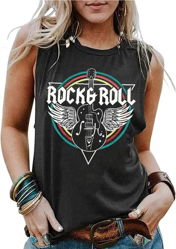 Vista 2 de Camiseta sin mangas de Rock & Roll para mujer, camisetas de música country vintage, camisetas de banda de concierto de rock, camisetas de verano sin