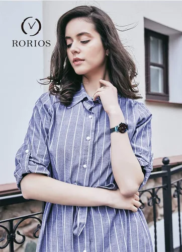 Vista 2 de RORIOS Reloj de pulsera analógico de cuarzo con esfera de cielo estrellado para mujer