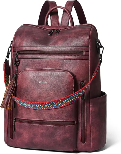 Vista 21 de Shrrie - Mochila vegana de cuero para laptop de 14 pulgadas para mujer, mochila de trabajo, mochila de moda, mochila de viaje, bolso para negocios