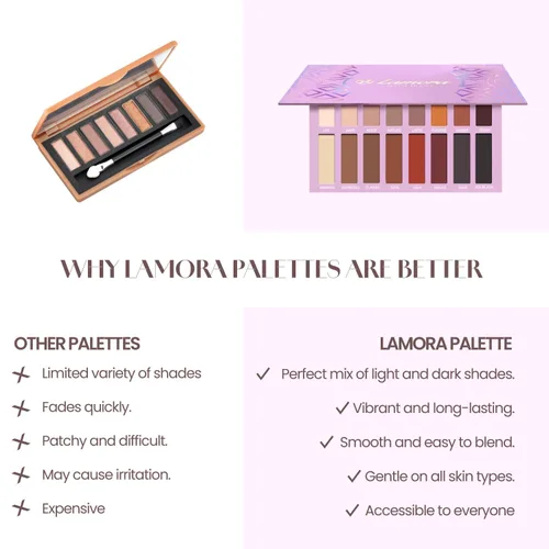 Vista 9 de Lamora Paleta de sombra de ojos - Paleta de maquillaje de ojos con 16 tonos mate altamente pigmentados - Vegano y mezclable