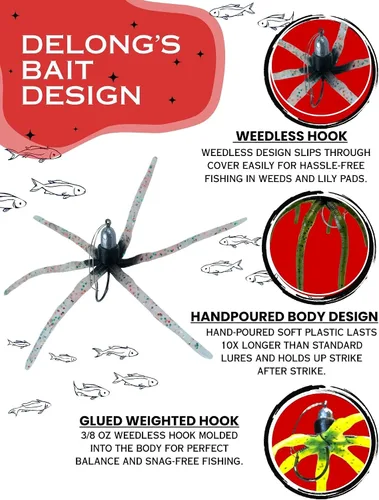 Vista 2 de Delong Lures - Los Señuelos de Pesca Squirm - Kit Definitivo de Pesca de Lubina - Jigs con Peso para Agua Dulce y Salada, Señuelos Swimbait Grandes