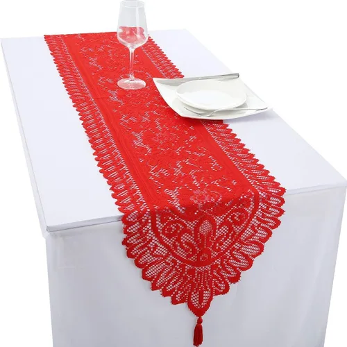 Vista 7 de rockcloud Camino de mesa de encaje para decoración de banquetes de boda, decoración de mesa de fiesta de Navidad, blanco, 13 x 70 pulgadas White E