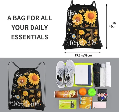 Vista 3 de Gocerktr You are My Sunshine Sunflower Bolsa impermeable con cordón para gimnasio, mochila deportiva para hombres y mujeres, You Are My Sunshine
