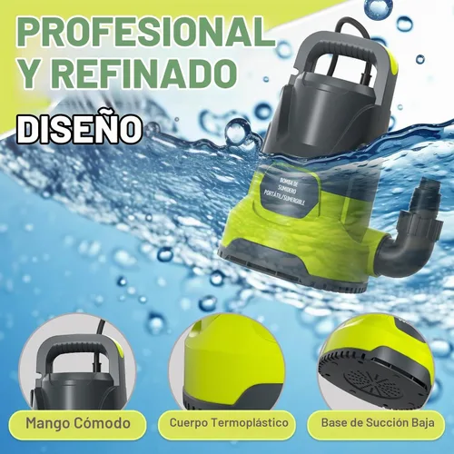 Vista 4 de Bomba de sumidero 1.2HP Bomba de agua sumergible, alto flujo Lemon Yellow