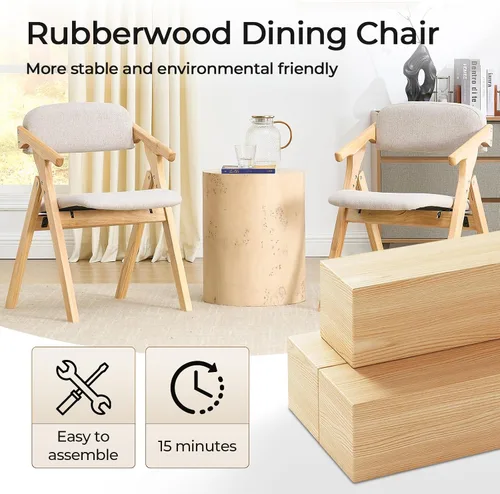 Vista 5 de Sillas plegables con asientos acolchados, silla de comedor apilable de madera, sillas de comedor plegables fáciles de almacenar para cocina, sala