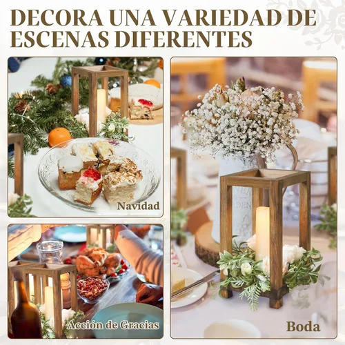 Vista 4 de 12 linternas de madera para centros de mesa de boda decorativos, portavelas rústico decorativo para fiesta de boda, linterna de vela sin llama