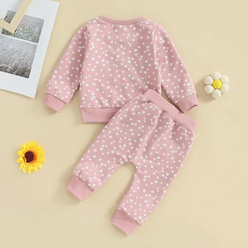Vista 3 de Ropa para bebé recién nacida, atuendo de margaritas, camiseta de manga larga, pantalones, ropa de otoño e invierno