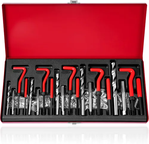 Vista 8 de DAYUAN 131 piezas Kit de reparación de roscas métricas helicoidales, herramienta de inserción de rosca de taladro HSS M5 M6 M8 M10 M12