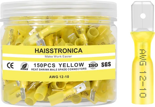 Vista 15 de haisstronica 200 conectores de pala hembra termorretráctiles azules, AWG 16-14, kit de terminlas de pala hembra termorretráctil, conectores