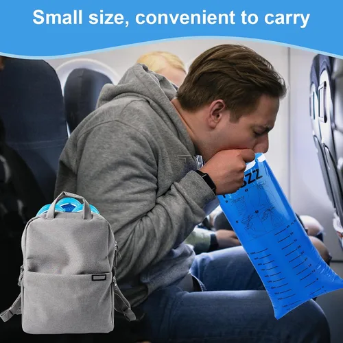 Vista 5 de Paquete de 40 bolsas de vómito desechables, resistentes a fugas, bolsa portátil azul para vómitos, 33.8 fl oz Emesis Vomit, vómito para vómito