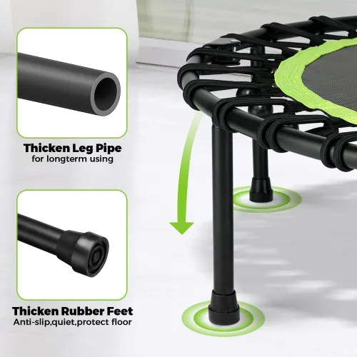 Vista 7 de ONETWOFIT Foldable Rebounder Trampoline for Adults, 40/45” Mini Fitness Trampoline W/Adjustable Foam Handle Bungees, Quiet Exercise Trampoline for