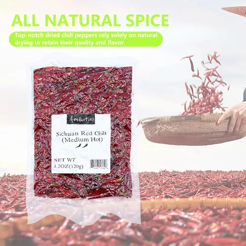 Vista 5 de Pimiento rojo seco, chiles secos enteros, chiles secos rojos de 4.23 onzas, bolsa resellable, pimientos secos para curry, tofu, sopas, olla caliente