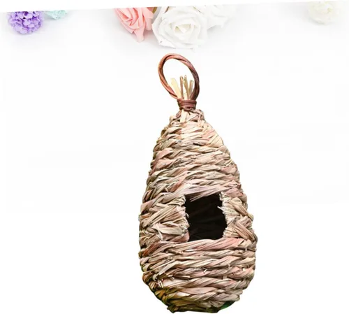 Vista 8 de Happyyami Adorno de nido de pájaro canario, 1 unidad, casa de pájaros, el nido de pájaro, colgante de colibrí de madera para exteriores, decoración